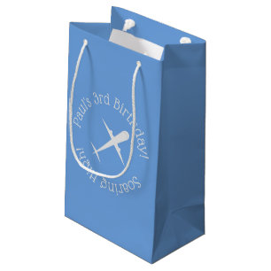 Sacola Para Presentes Pequena Avião Personalizado em Azul, Altura Alta