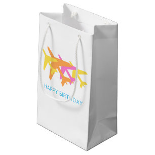 Sacola Para Presentes Pequena Aviões Laranja Viagem Rosa Amarelo Feliz Aniversár