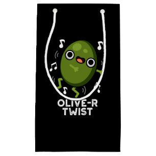 Sacola Para Presentes Pequena Azeitona-torre Fruta Engraçada Olive Pun Dark BG