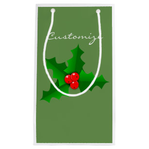 Sacola Para Presentes Pequena Azevinho verde e vermelho Thunder_Cove do Natal