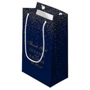 Sacola Para Presentes Pequena Azuis marinhos & favor Dourado Glam do casamento