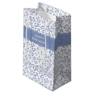 Sacola Para Presentes Pequena Azul/branco do teste padrão do número 55 do feli