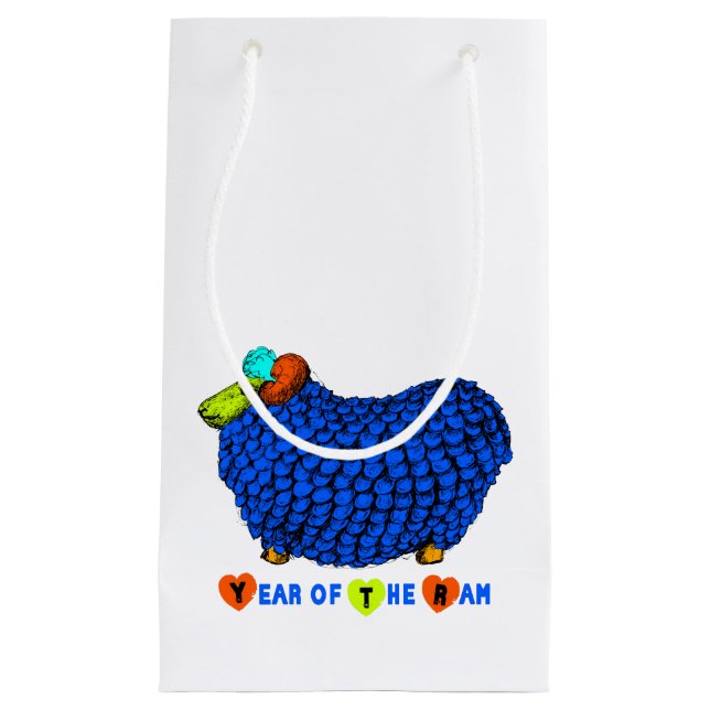 Sacola Para Presentes Pequena Azul Funny Ram Chinês Ano Zodiodt S Gift Bag (Frente)