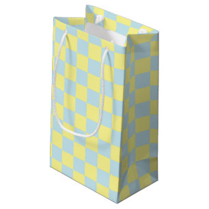 Sacola Para Presentes Pequena Azul macio e amarelo verificados