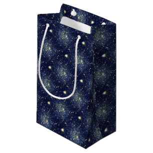 Sacola Para Presentes Pequena Azul Meia-Noite & Dourado Estrelas Astral Brilho