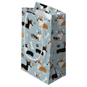 Sacola Para Presentes Pequena Azul Padrão Corgi