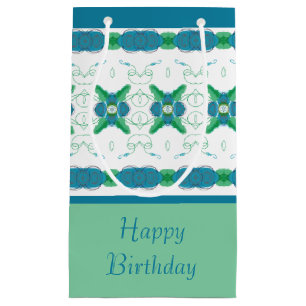 Sacola Para Presentes Pequena Azul Turquesa Padrão Floral