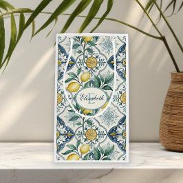 Sacola Para Presentes Pequena Azulejo Azul Padrão de Limão Country Francês Monog
