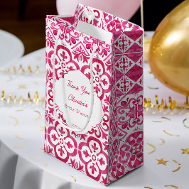Sacola Para Presentes Pequena Azulejos magenta Fuchsia Majolica personalizados