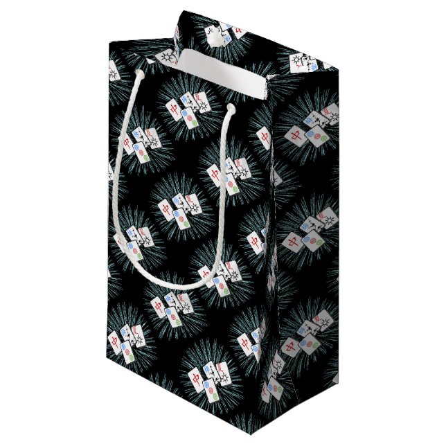 Sacola Para Presentes Pequena Azulejos Mahjong no Black Small Gift Bag (Frente inclinada)