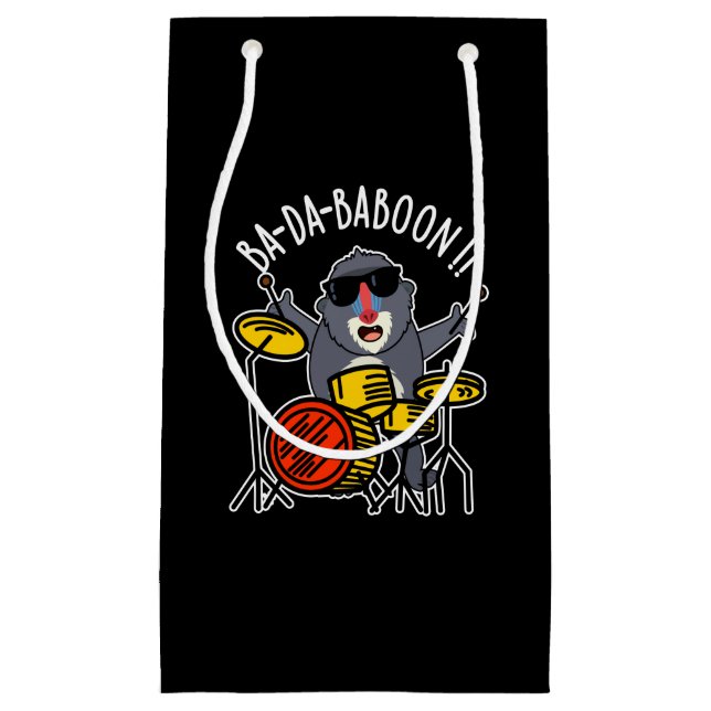 Sacola Para Presentes Pequena Ba-da-ba-boon Funny Baboon Pun Dark BG (Frente)