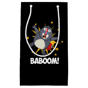 Sacola Para Presentes Pequena Baboom Funny Explosão Baboon Pun Dark BG