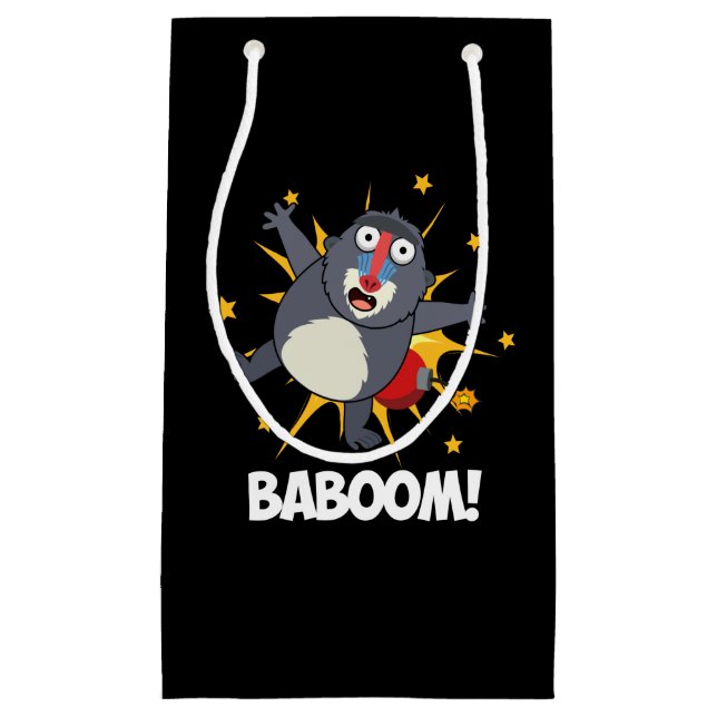 Sacola Para Presentes Pequena Baboom Funny Explosão Baboon Pun Dark BG (Frente)
