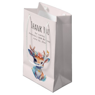 Sacola Para Presentes Pequena Baby Deer com Antlers e Flowers - Obrigado