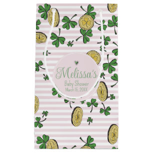 Sacola Para Presentes Pequena Baby Girl Irish Clovers e Chá de fraldas de moedas