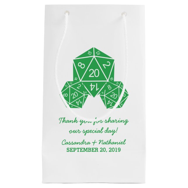 Sacola Para Presentes Pequena Bag Dice Casado Verde D20 (Frente)