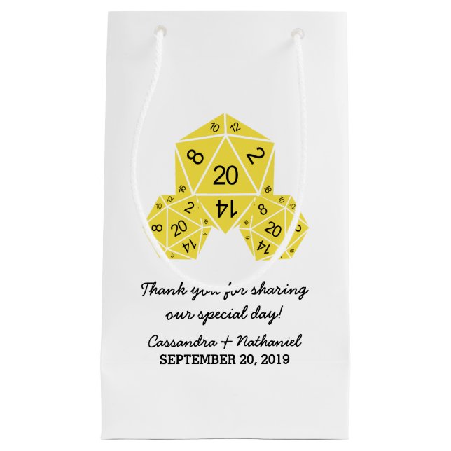 Sacola Para Presentes Pequena Bag Dice Wedding D20 Amarelo (Frente)
