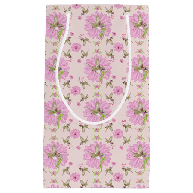 Sacola Para Presentes Pequena Bag Floral Floral Rosa e Verde para Presente (Frente)