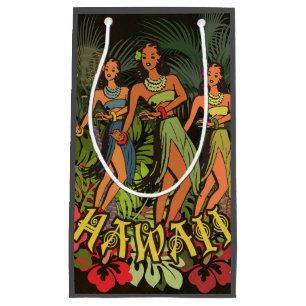 Sacola Para Presentes Pequena Bailarinas de Hula Havaianas Vintage Árvore de Pal