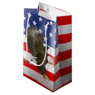 Sacola Para Presentes Pequena Bald Eagle Sobre Bandeira Americana