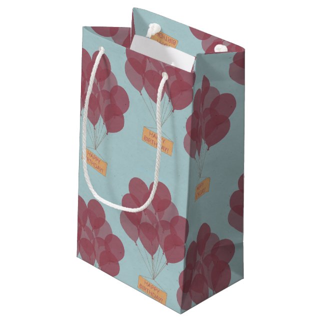 Sacola Para Presentes Pequena Balões de aniversário felizes (Verso inclinado)