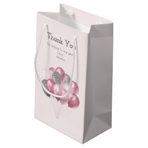 Sacola Para Presentes Pequena Balões Luminosos Rosa E Prata Aniversário Obrigado