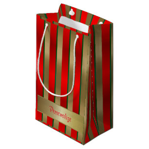 Sacola Para Presentes Pequena Bandas de Natal em Dourado, Vermelho e Verde