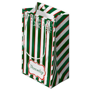 Sacola Para Presentes Pequena Bandas em branco, verde e vermelho de Natal
