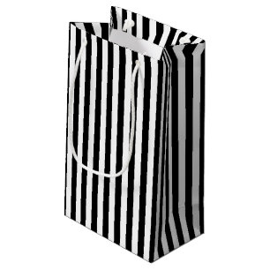 Sacola Para Presentes Pequena Bandas Verticais de Tamanho Médio Preto e Branco