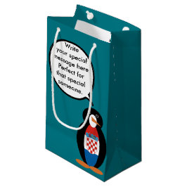 Sacola Para Presentes Pequena Bandeira Croata Conversando Sra. Penguin Personali