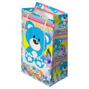 Sacola Para Presentes Pequena Barra de Presente Amarelo e Azul, Barra de Teddy