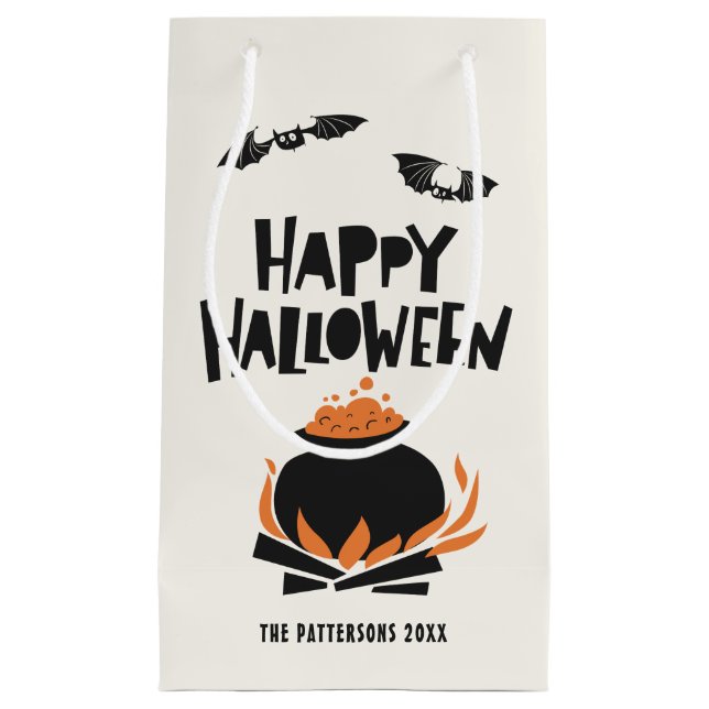 Sacola Para Presentes Pequena Bats and Cauldron Happy Halloween Gift Bag (Frente)