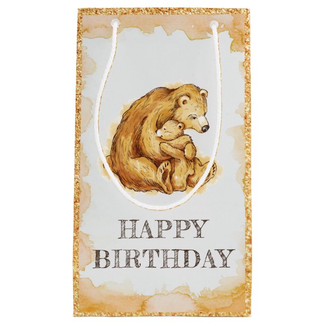 Sacola Para Presentes Pequena Bear Bear Feliz Aniversário da Elegante (Frente)