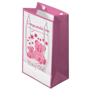Sacola Para Presentes Pequena Bebé bonito cor-de-rosa Congrats dos ursos de