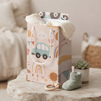 Sacola Para Presentes Pequena Bebê Fofo Arco-íris & Berçário com padrão de Solzi