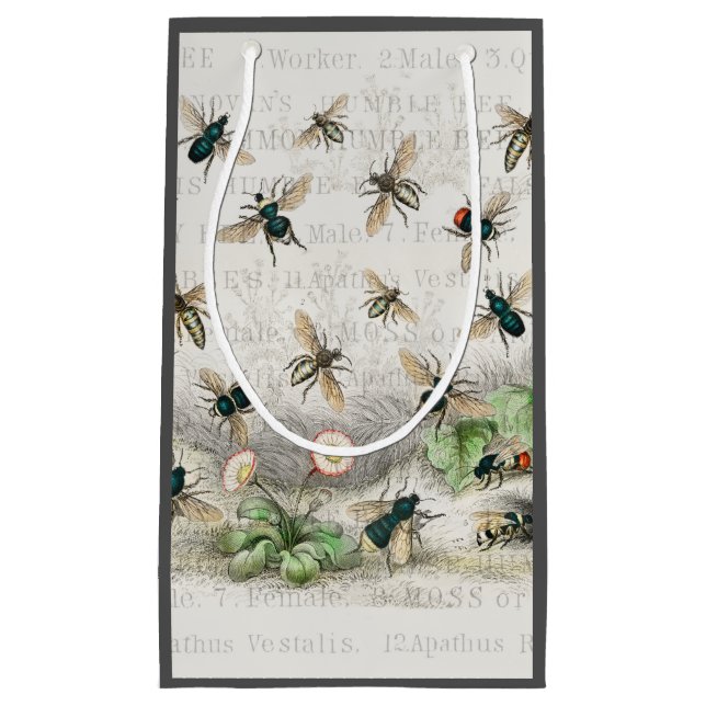 Sacola Para Presentes Pequena Bee Honey Queen Bees Antique (Frente)