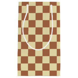 Sacola Para Presentes Pequena bege e castanho verificado