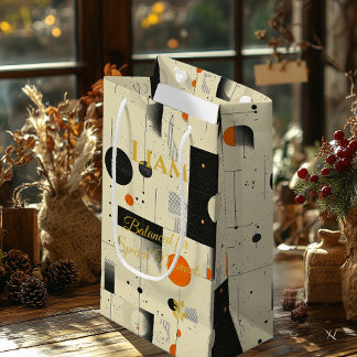 Sacola Para Presentes Pequena Beige & Black Modern Geométrico Balance Art