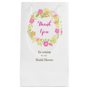 Sacola Para Presentes Pequena Bela Coroa Floral Rosa Quente para Chá de Noiva