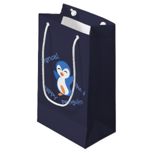 Sacola Para Presentes Pequena Bela dança Como um Feliz Pinguim Azul