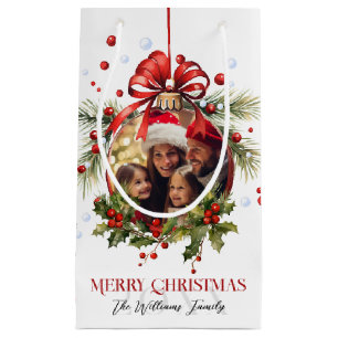 Sacola Para Presentes Pequena Belos feriados da família Bauble Frame