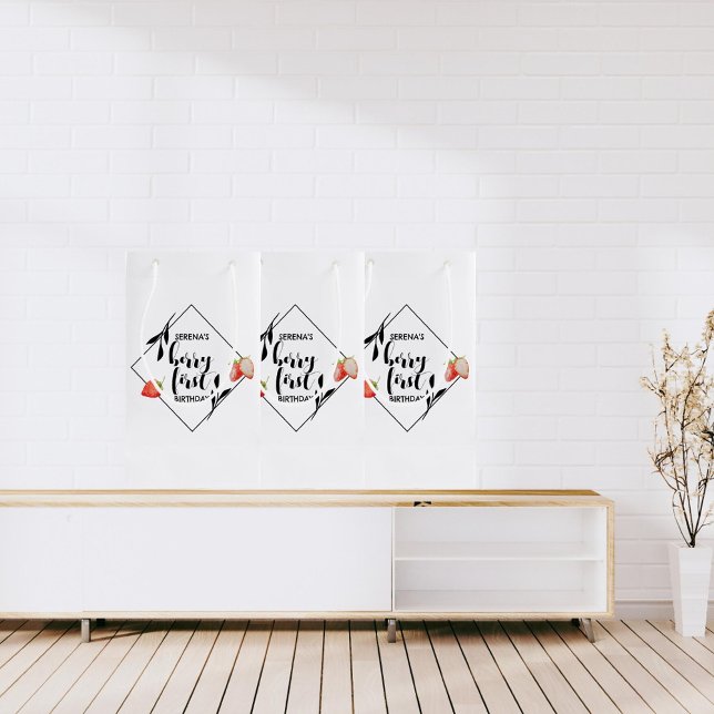 Sacola Para Presentes Pequena Berry First | PRIMEIRO ANIVERSARIO | Morango | Mod (Criador carregado)