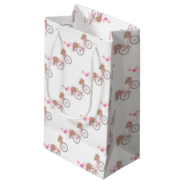 Sacola Para Presentes Pequena Bicicleta Rosa Whimsical (Frente inclinada)