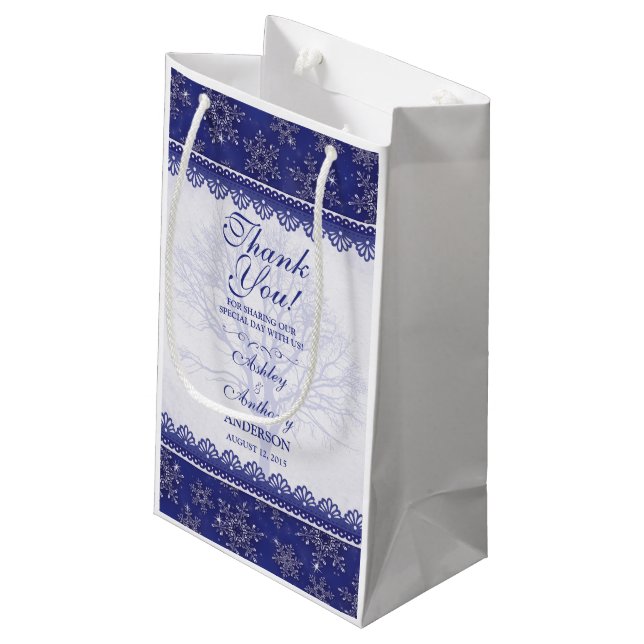 Sacola Para Presentes Pequena Bift Bag Blue Winter Snowflake (Verso inclinado)