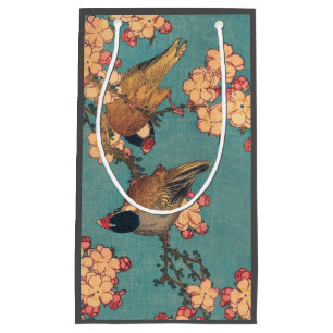 Sacola Para Presentes Pequena Birds Flowers Hokusai Art Japonês
