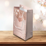 Sacola Para Presentes Pequena Birthday party rose gold blush glitter balloons<br><div class="desc">A gift bag for a glamorous 21st (or any age) birthday party.  A rose gold,  blush background with faux glitter drips,  paint dripping look and balloons. The text: The name is written in dark rose gold with a modern hand lettered style script. Personalize and add a date and name.</div>