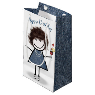 Sacola Para Presentes Pequena Birthday Stick Girl com Cocktail
