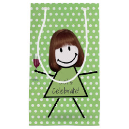 Sacola Para Presentes Pequena Birthday Stick Girl Em Bolinhas