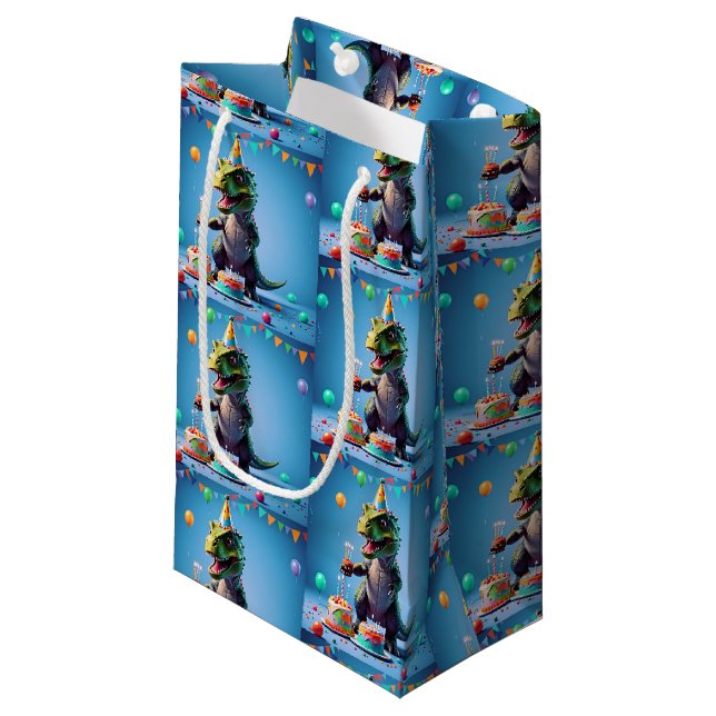 Sacola Para Presentes Pequena Birthday T-Rex (Frente inclinada)