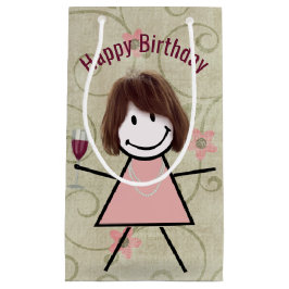 Sacola Para Presentes Pequena Birthday Vestiu Garota Com Vinho Vermelho